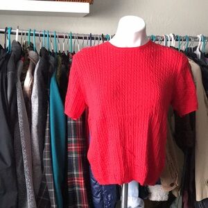 Pendleton Cable Knit Red Cotton Shirt Sleeve Sweater Top